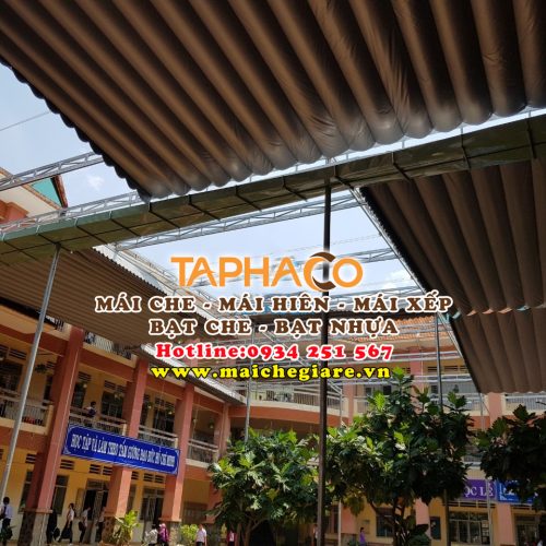 Mái bạt kéo che sân trường, mái che trường học