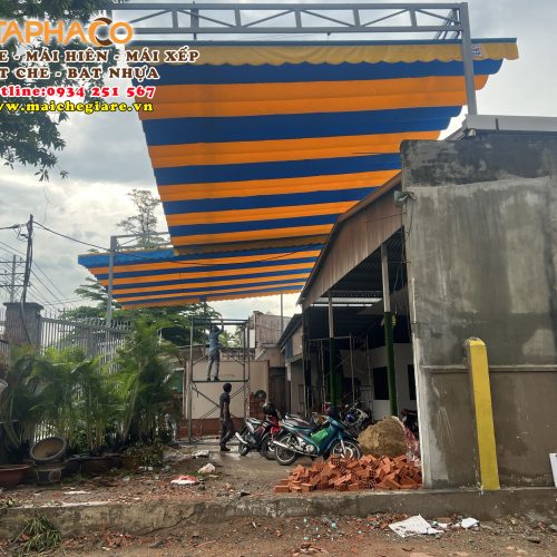 Mái che bạt xếp lượn sóng, mái bạt kéo che nắng mưa giá rẻ