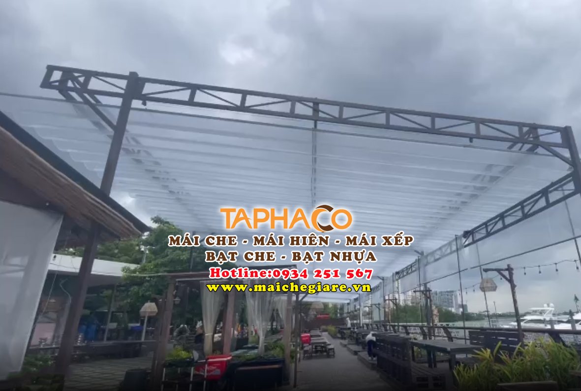 Mái bạt kéo trong suốt che nắng mưa giá rẻ