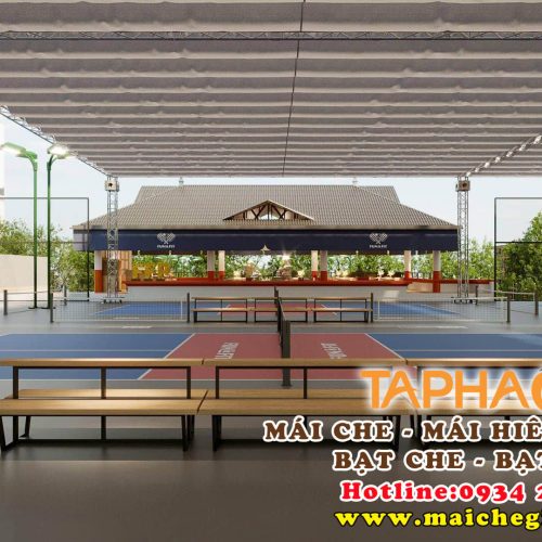 Mái che bạt xếp di động sân pickleball, sân tennis giá rẻ