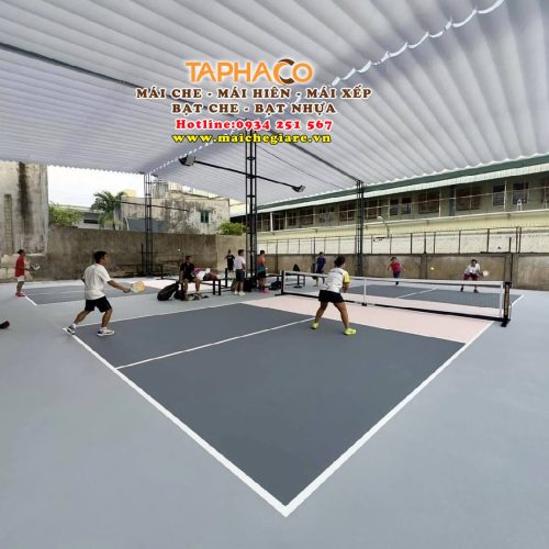 Mái che bạt xếp di động sân pickleball, sân tennis giá rẻ