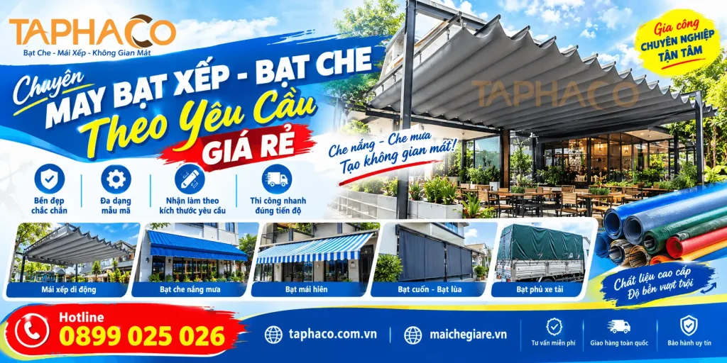 Xưởng Gia Công May Ép Bạt Che, Bạt Mái Hiên Mái Xếp Theo Yêu Cầu - Mái che TaPhaCo